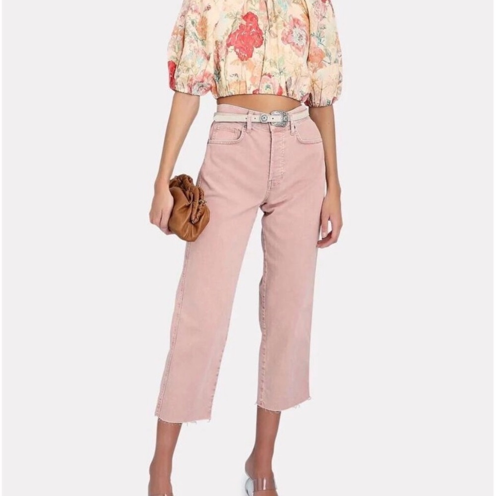 Veronica Beard Blush Blake Crop High-Rise Classic Straight Jeans